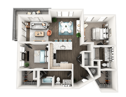 Floor plan for 2 beds, 2 baths, 1110 sqft